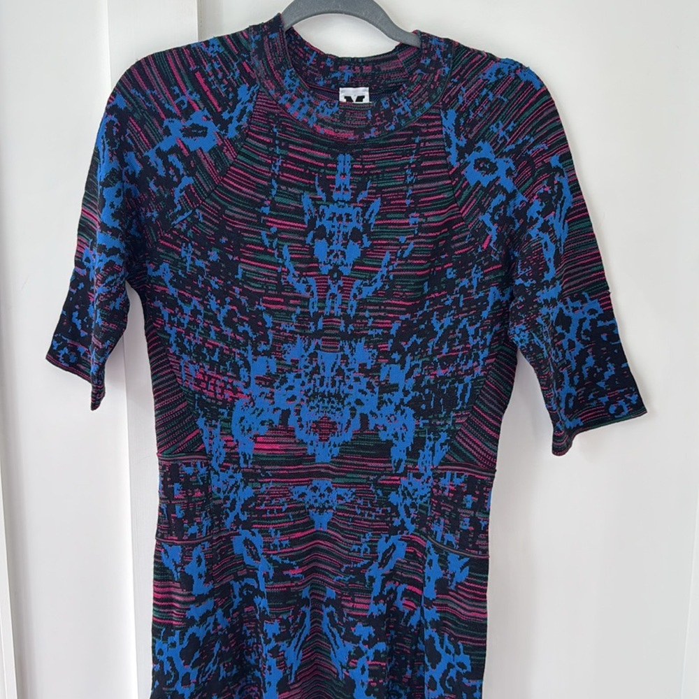 Missoni Blue and Black Patterned Short-Sleeve Fit-and-Flare Dress size 46 - Picture 3 of 12